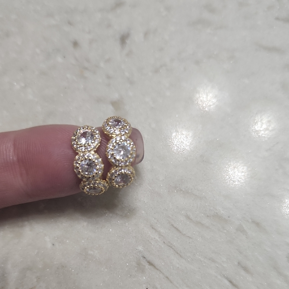 925 Gold-Tone Crystal Hoop Earrings - Sparkling Clear Stones